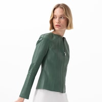 Deundria Yeşil Kadın Fit Panelli Deri Ceket