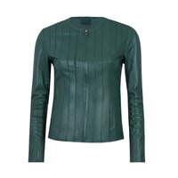 Deundria Yeşil Kadın Fit Panelli Deri Ceket