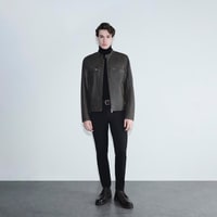 Erkek Kahve Hakim Yakalı Fit Deri Ceket