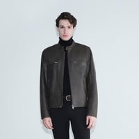 Erkek Kahve Hakim Yakalı Fit Deri Ceket