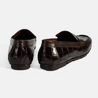 Erkek Kahve Kroko Baskılı Deri Loafer