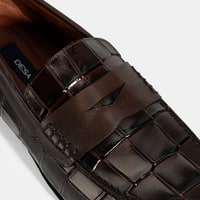 Erkek Kahve Kroko Baskılı Deri Loafer