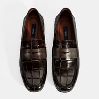 Erkek Kahve Kroko Baskılı Deri Loafer