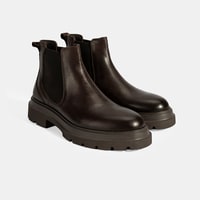 Erkek Kahve Lastik Detaylı Deri Bot