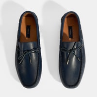 Erkek Lacivert Bağcık Detaylı Slip-On Deri Loafer