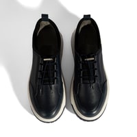 Erkek Lacivert Lastik Bağcıklı Deri Sneaker