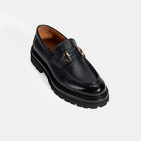 Erkek Lacivert Metal Toka Detaylı Deri Loafer