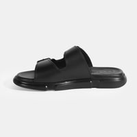 Erkek Siyah Ayarlanabilir Tokalı Deri Terlik