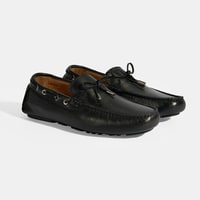 Erkek Siyah Bağcık Detaylı Slip-On Deri Loafer