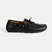 Erkek Siyah Bağcık Detaylı Slip-On Deri Loafer