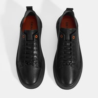 Erkek Siyah Bağcıklı Deri Spor Ayakkabı