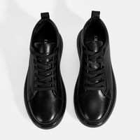 Erkek Siyah Bağcıklı Deri Spor Ayakkabı