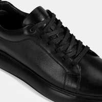 Erkek Siyah Bağcıklı Deri Spor Ayakkabı
