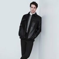 Erkek Siyah Gömlek Yaka Deri Ceket