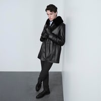 Erkek Siyah Gömlek Yakalı Deri Kaban