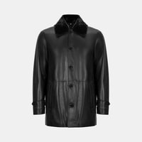 Erkek Siyah Gömlek Yakalı Deri Kaban