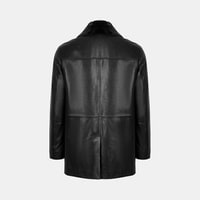 Erkek Siyah Gömlek Yakalı Deri Kaban