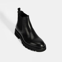 Erkek Siyah Lastik Detaylı Deri Bot