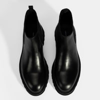 Erkek Siyah Lastik Detaylı Deri Bot