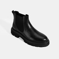 Erkek Siyah Lastik Detaylı Deri Bot