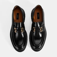 Erkek Siyah Metal Toka Detaylı Deri Loafer