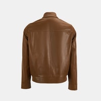 Erkek Taba Fermuarlı Gömlek Yaka Deri Ceket