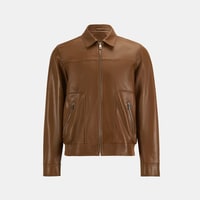 Erkek Taba Fermuarlı Gömlek Yaka Deri Ceket