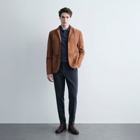 Erkek Taba Yakalı Süet Deri Blazer Ceket