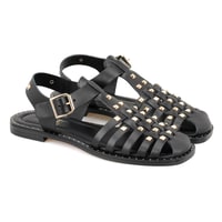 Firida Siyah Kadın Ayarlanabilir Tokalı Deri Sandalet