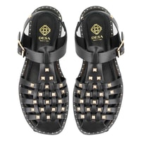 Firida Siyah Kadın Ayarlanabilir Tokalı Deri Sandalet