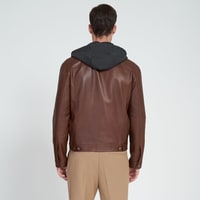 Giosue Kahve Erkek Kapüşonlu Deri Ceket