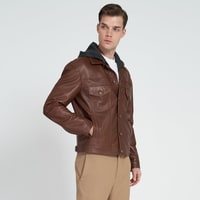 Giosue Kahve Erkek Kapüşonlu Deri Ceket