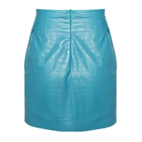 Gulielma Turkuaz Kadın Kroko Baskılı Deri Mini Etek