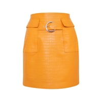 Gulielma Turuncu Kadın Kroko Baskılı Deri Mini Etek