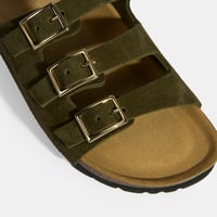 Haki Kadın Toka Detaylı Süet Terlik