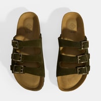 Haki Kadın Toka Detaylı Süet Terlik