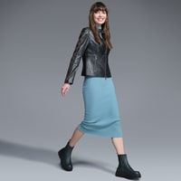 Ilaria Lacivert Kadın Deri Ceket