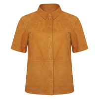 Jemma Turuncu Kadın Kısa Kollu Süet Deri Gömlek