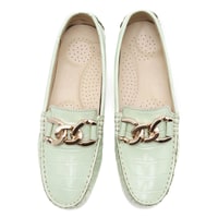 Kadın Açık Yeşil Kroko Baskılı Deri Loafer