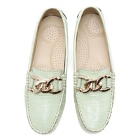 Kadın Açık Yeşil Kroko Baskılı Deri Loafer