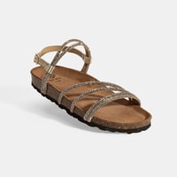 Kadın Altın Ayarlanabilir Tokalı Taş Detaylı Sandalet