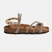 Kadın Altın Ayarlanabilir Tokalı Taş Detaylı Sandalet