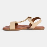 Kadın Bej Ayarlanabilir Tokalı Deri Sandalet