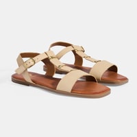 Kadın Bej Ayarlanabilir Tokalı Deri Sandalet