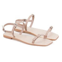 Kadın Bej Ayarlanabilir Tokalı Deri Sandalet