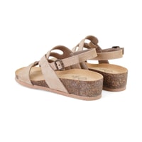 Kadın Bej Ayarlanabilir Tokalı Nubuk Deri Sandalet