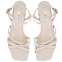 Kadın Bej Ayarlanabilir Tokalı Topuklu Deri Sandalet