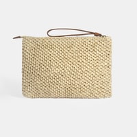 Kadın Bej Deri Detaylı Hasır El Çantası