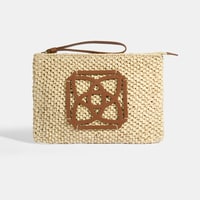 Kadın Bej Deri Detaylı Hasır El Çantası