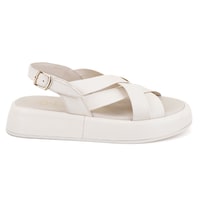 Kadın Bej Dolgu Tabanlı Deri Sandalet